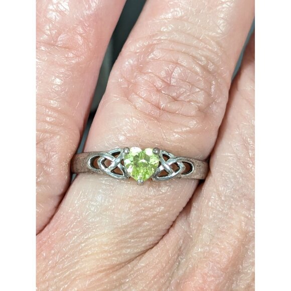 Green CZ Heart Solitaire Ring Celtic Band Sterling Silver 925 Size 6.5 - Picture 5 of 5